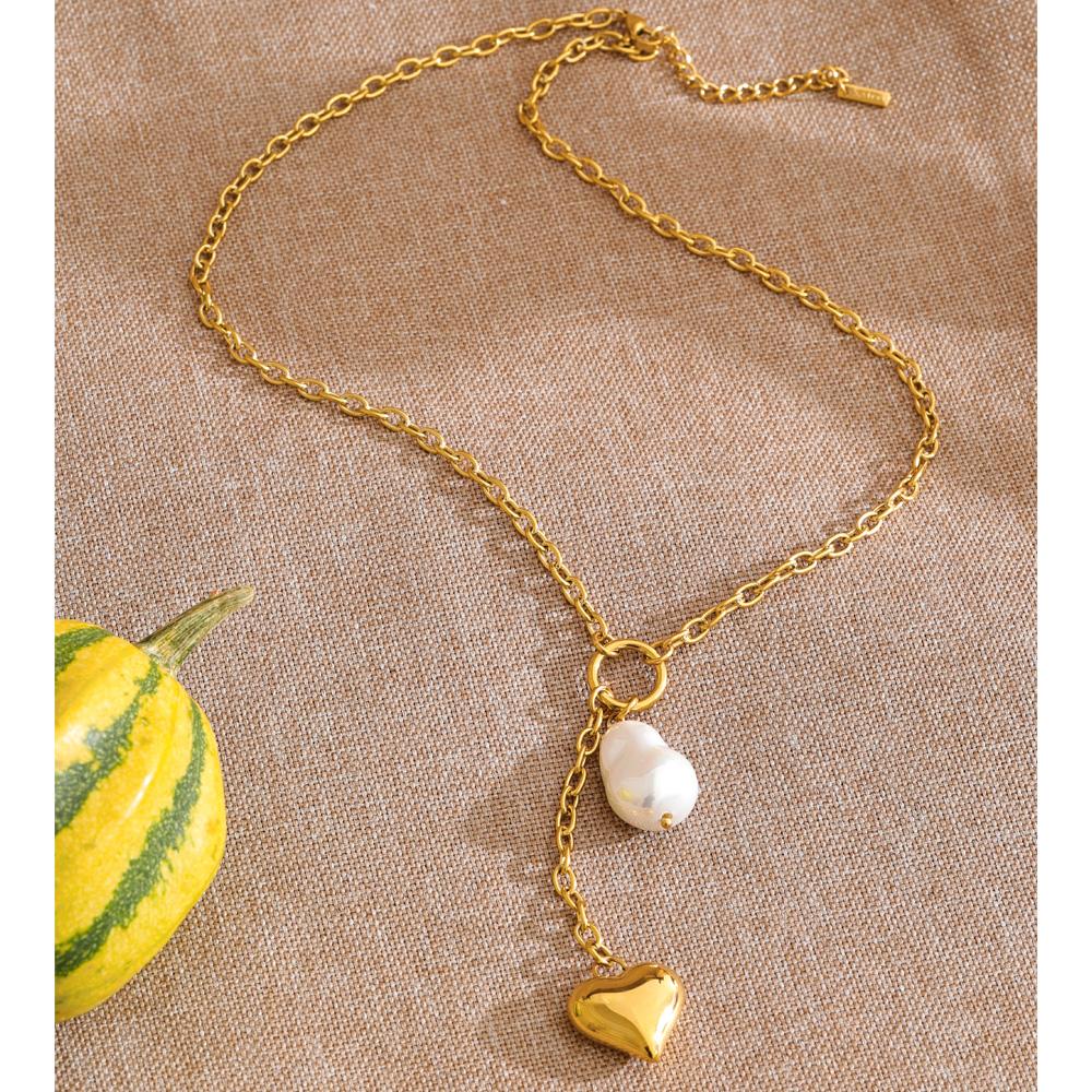 Eetit Stainless Steel Baroque Simulated Pearl Heart Chain Drop Charm Necklace Rust Proof Popular Fashion Charming Jewelry 2026