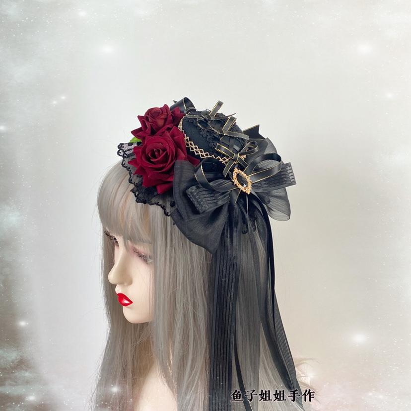 Lolita Goth Dark Versatile Fascinator Elegant Flat Hat Top Hat Headgear Hair Accessories Women Hats