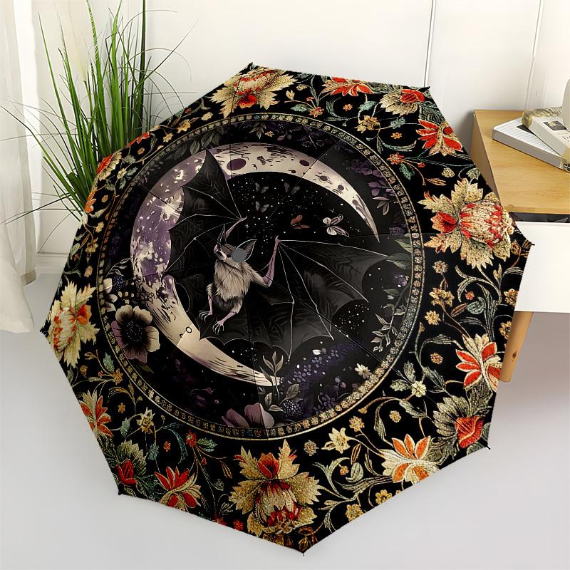 

Bat MoonThemed Automatic Opening and Closing Umbrella 8 Ribs, Suitable for Leisure and Going Out, Outdoor Accessory, Gothic Style, Fashion