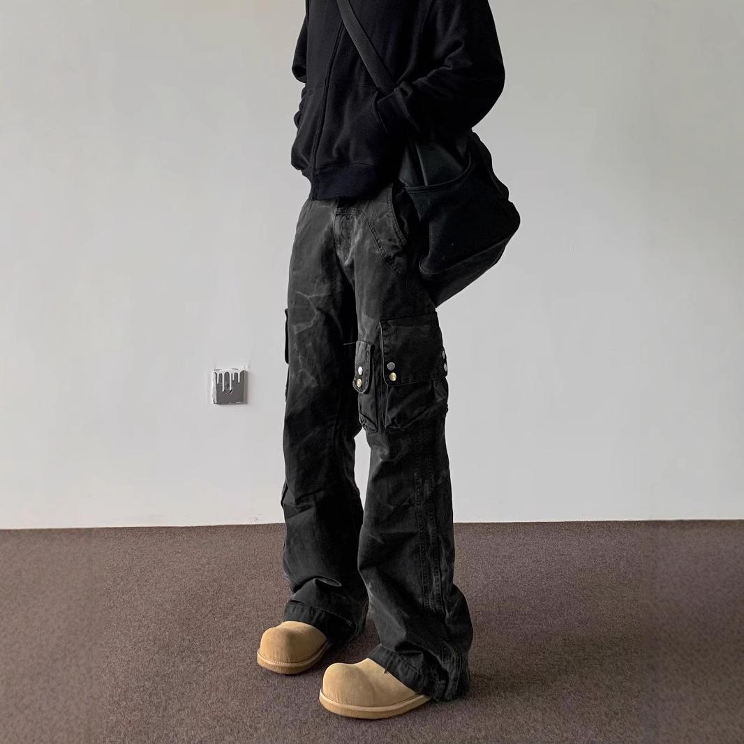 

Women s Trendy Wide-Leg Cargo Jeans - Unisex Spring/Summer Style, Loose Straight Cut with High Street American Pocket Design M