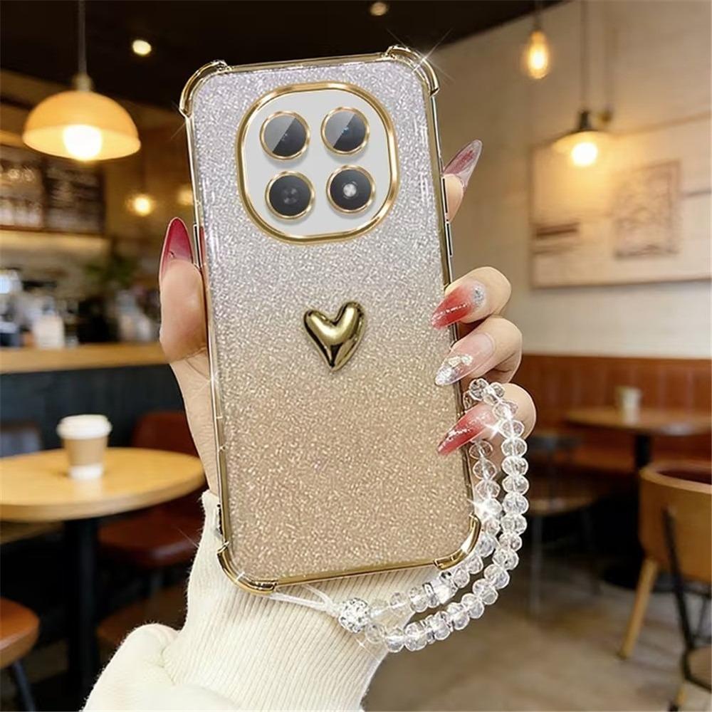 3D Love Heart Crystal Chain Phone Case For iPhone 17 Air 16E 17 16 15 14 13 12 11 Pro Max Glitter Shockproof Soft Silicone Cover