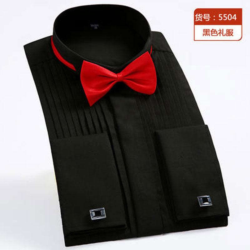 

2026 new men s long sleeve shirt High quality tuxedo standing collar wedding dress shirt men s white French cufflink shirt 4XL