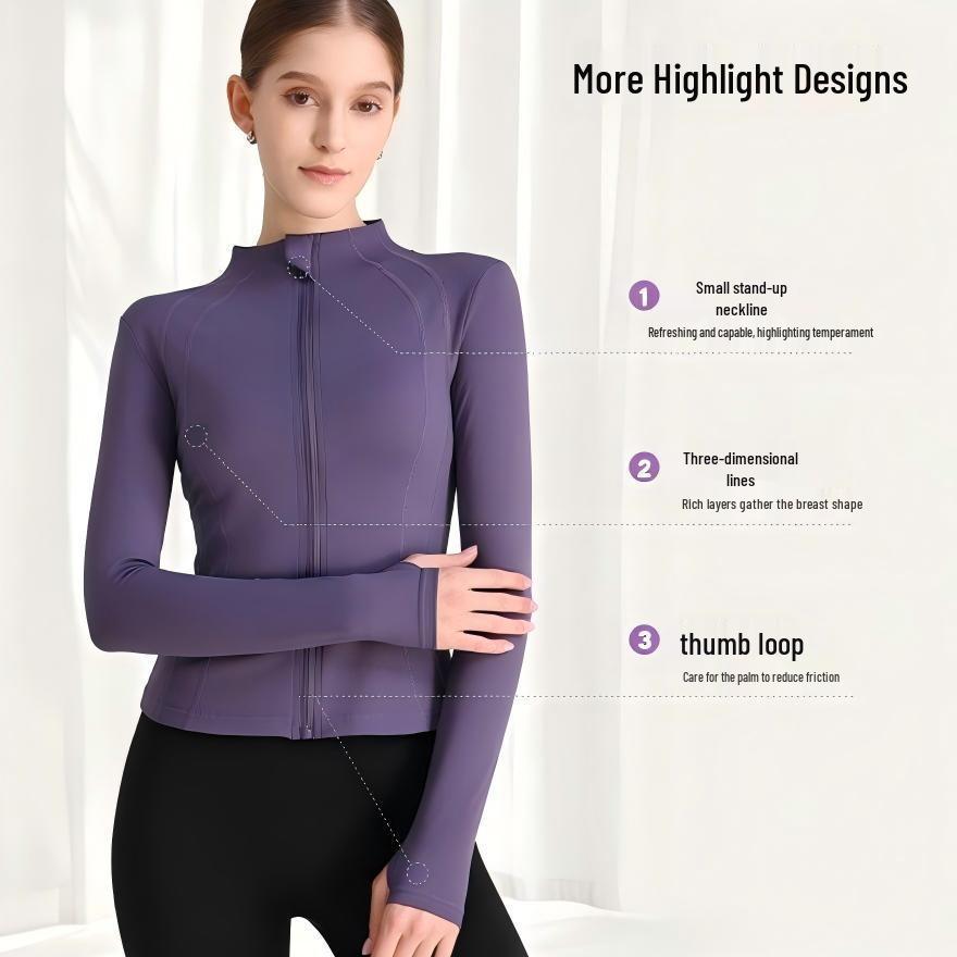 Women's Slim Fit Quick-Dry Zip-Up Yoga Top - Long Sleeve & Bare Feel