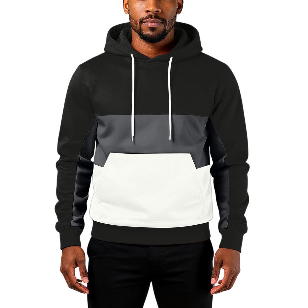 Men's Hooded Sweatshirt, Contrasting Color Sweatshirt, Sports   Casual