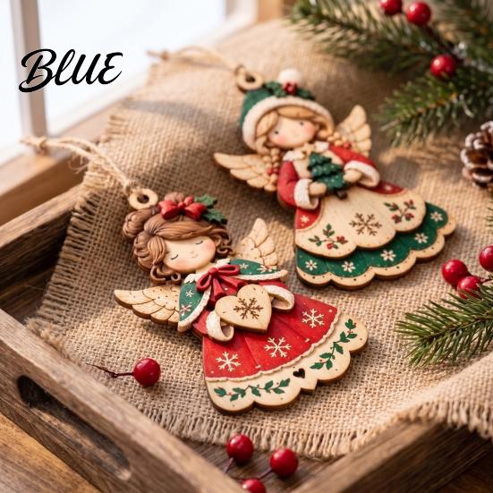 Vintage Style Christmas Tree Ornaments 6Pcs Wooden Angel Ornaments, 2D Flat Hanging with Hemp Rope, Decorative Crafts Retro Pendants for Fireplace and