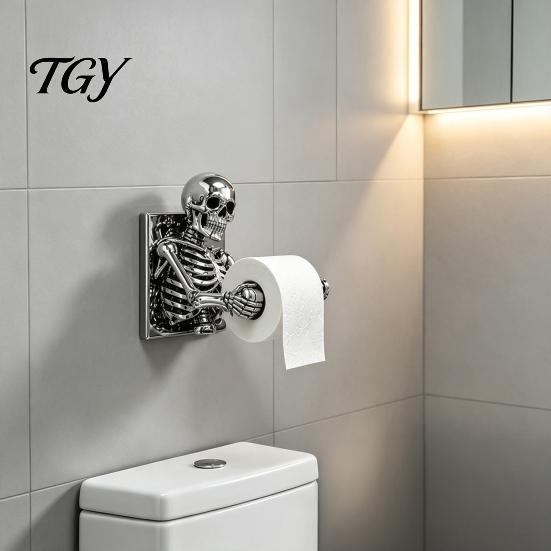 Funny Gothic Housewarming Gifts Skeleton Toilet Paper Holder, Wall Mount Skull Tissue Dark Aesthetic Bathroom Fixtures Roll Organizer Stand,