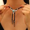 Retro Fashion Long Leather Cow Head Necklace Pendant