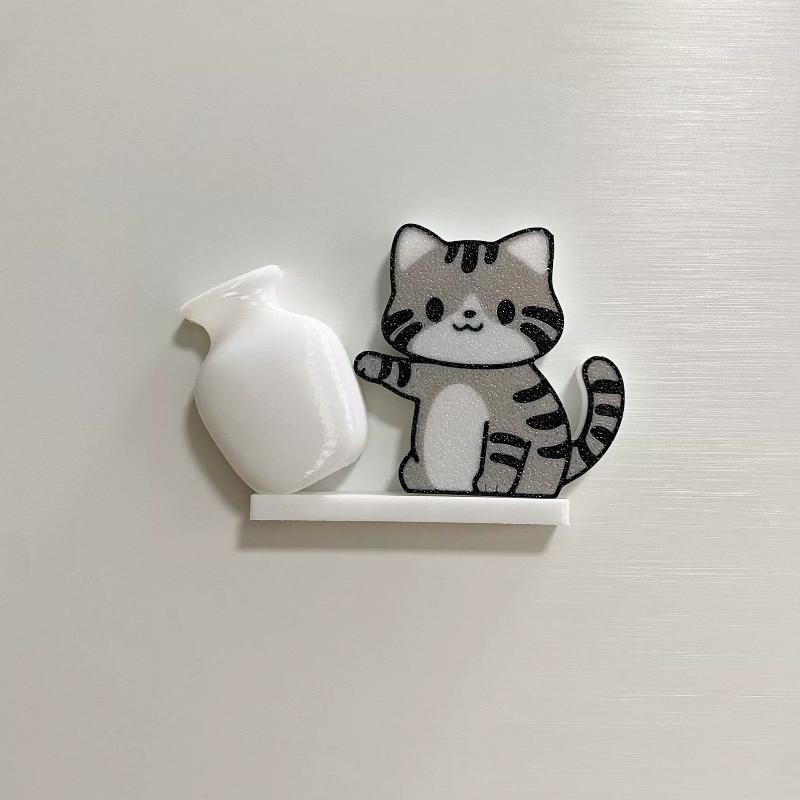 Cat Pushing Vase Refrigerator Magnets Home Decor Fridge Magnet Cat Whisker Collection Memorial Box Home Office Decor For Gift