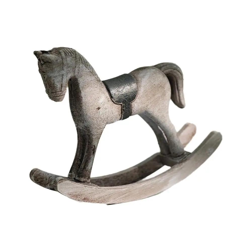 Nordic Retro Wooden Rocking Horse Ornament Desk Decor Horse Adornment Kids Decor Christmas Rocking Art Gift Balance Miniatu G7H1