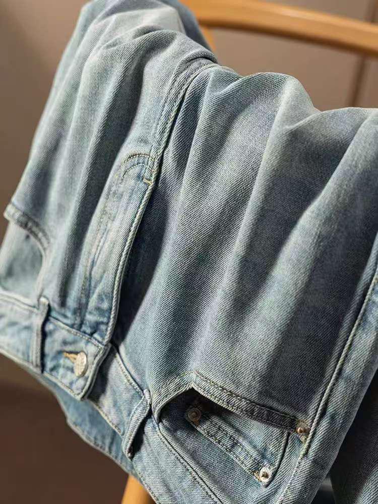 Embroidered Chinese Style Plus Size Barrel Leg Jeans - Spring/Summer 2026 Collection, Loose Straight Fit