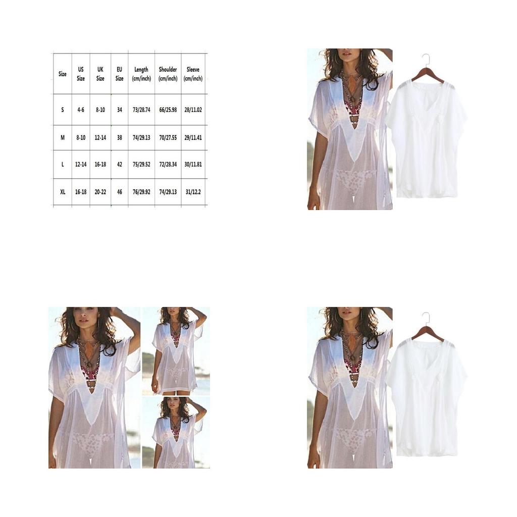 Elegant And Stylish Fashion Women Chiffon Bikini Cover Up Perspective V-neck Swimsuit Beach Dress