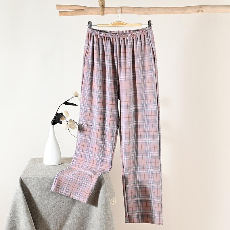 Women's Spring and Autumn Thin Loose-fitting Plus Size Pants That Can Be Worn Outside Middle-aged Mother's Plaid Home Pants