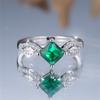 Princess Cut Square Green Zircon Rings for Women Silver Color Promise Engagement Rings Romantic Wedding Party Jewelry Gift