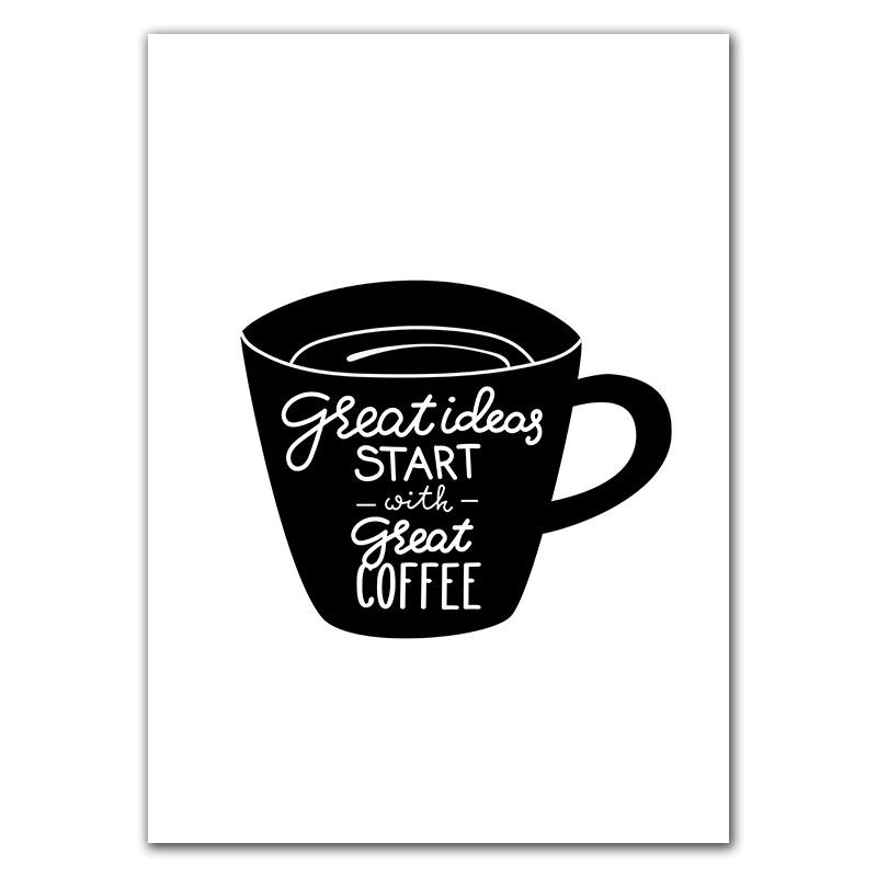 Coffee Wall Art Canvas Painting Black White Quote Art Poster And Print Cafe Art Kitchen Room Wall Picture Home Decor HD2981