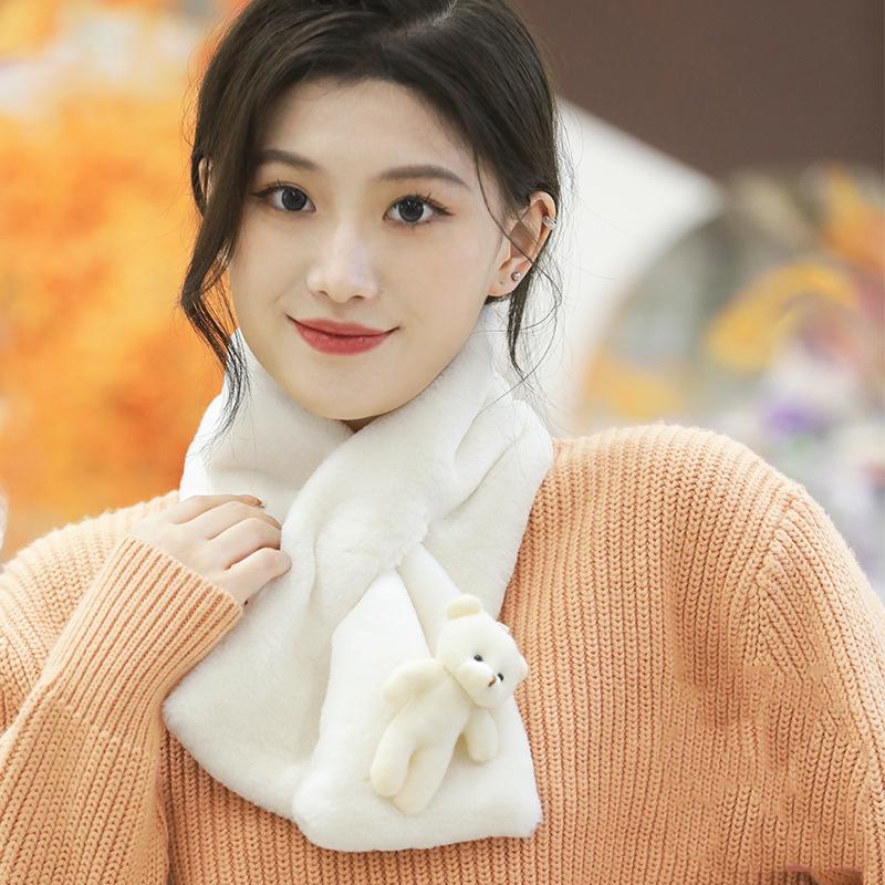 Милый мультяшный медведь плюшевый шарф женский студенческий зимний теплый флис утолщенный перекрестный шарф осенний шарф для девочки корейский стиль новый подарок