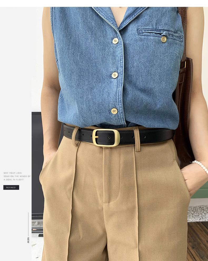 Women's Genuine Leather Versatile Black & Brown Decorative Belt for Jeans