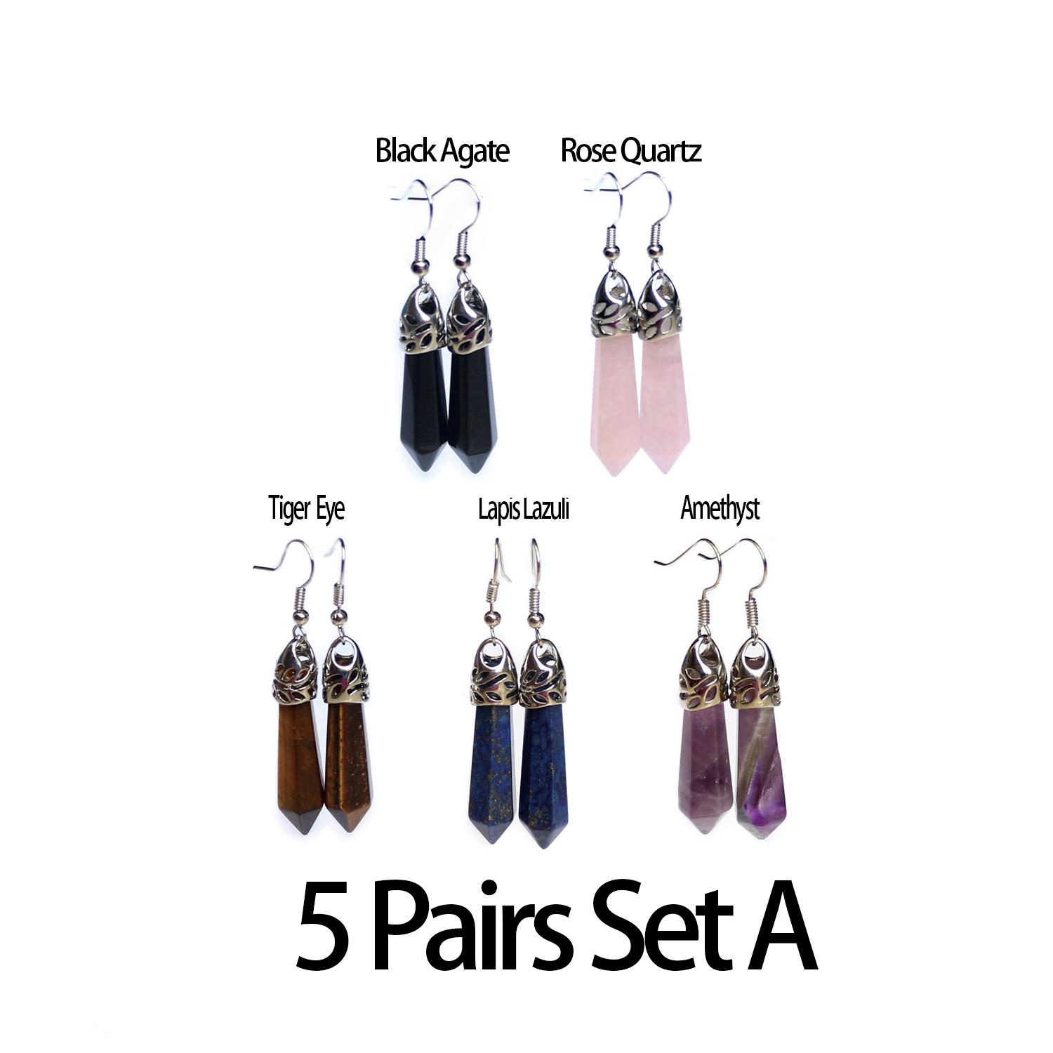 

Европейские и американские преувеличенные серьги, серьги с шестиугольной призмой и драгоценными камнями, серьги с натуральными кристаллами, женские индивидуальные украшения 5 Pairs Set A