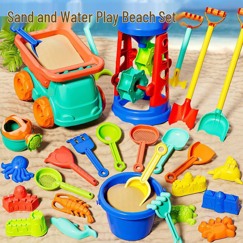 Seaside Sand Play Set: Children's Beach Toys with Shovel, Sand Timer, and Car Bucket