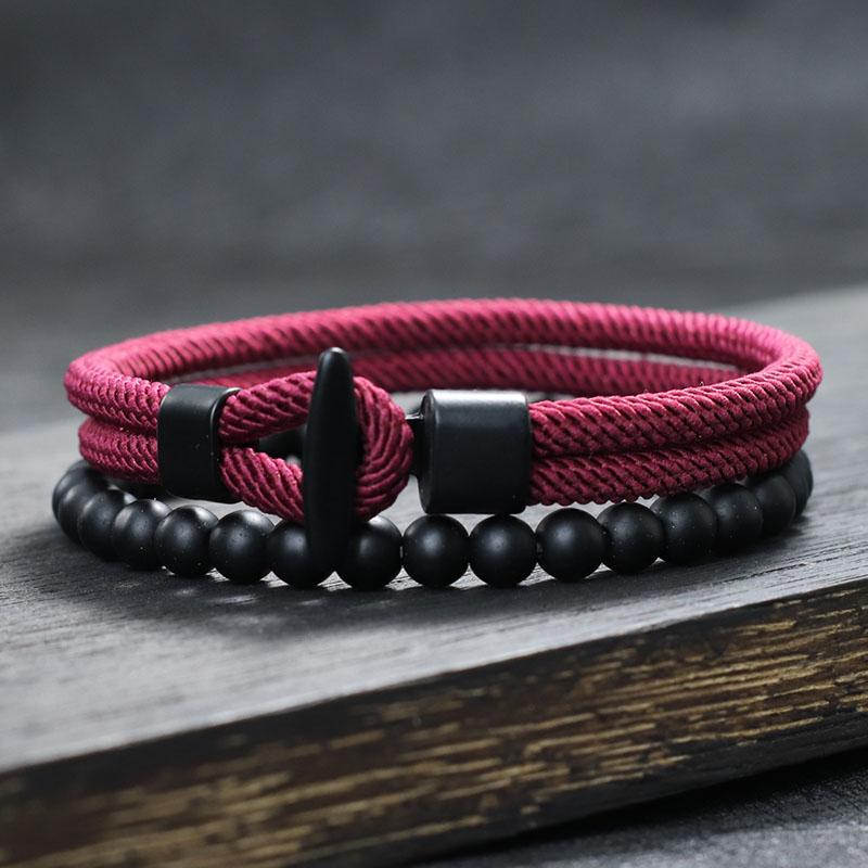 

Noter New 2pcs/Set Men Bracelet Natural 6mm Onyx Stone Beaded Braclet Homme 4mm Pulseira Corda Masculina Pirate Accessories Gift 20.5cm(8.1inch) винный