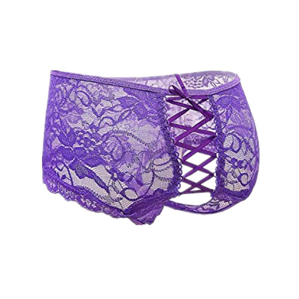 OhyeahLady Sexy Open Crotch Plus Sizes Sexy Lace Black Panties, [M/XL/3XL/5XL], See-Through Panties, Underwear, (Purple, M)