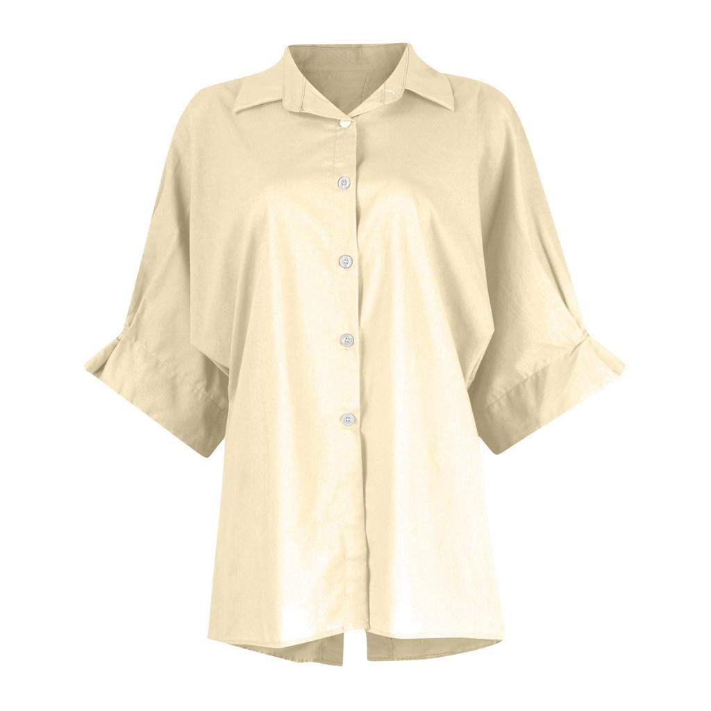 Damen Modisches, einfarbiges, lässiges Spitzen-Shirt mit 3/4-Ärmeln und Revers auf der Rückseite