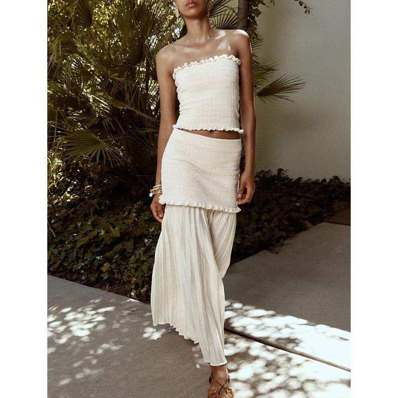 Spring and Summer New Knitting Tube Top Tops 4192043 Small Pleated Hem High Waist Knitted Skirt 4192042
