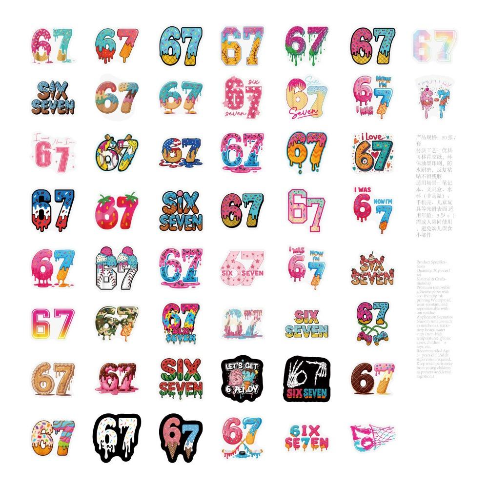 50Pcs Funny 67 Six Seven Stickers 67 Diy Stickers Scrapbooking Phone Luggage Waterproof Decals