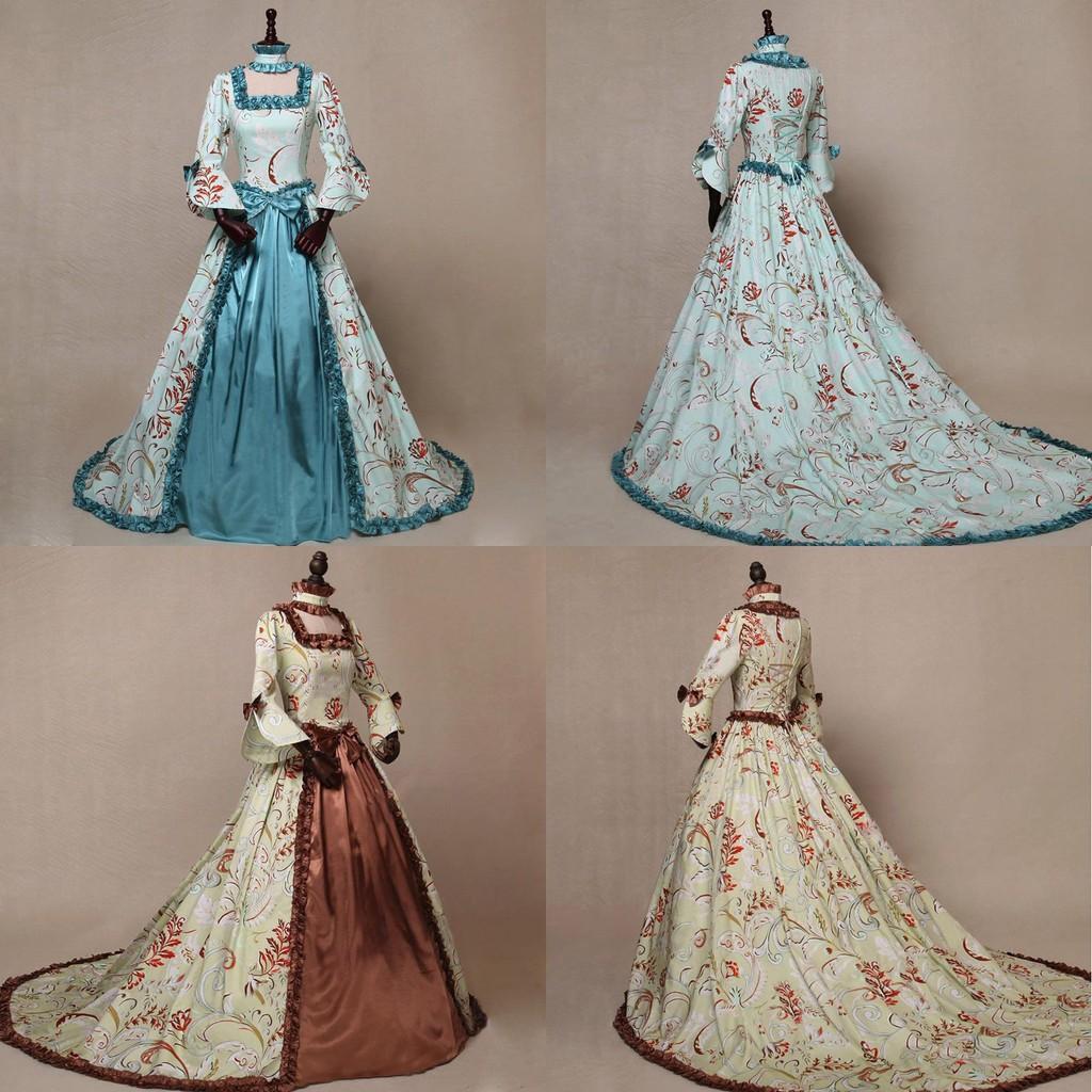 Ages Long Middle Sleeved Printed Dress Large Flared Sleeve Square Neckline Skirt