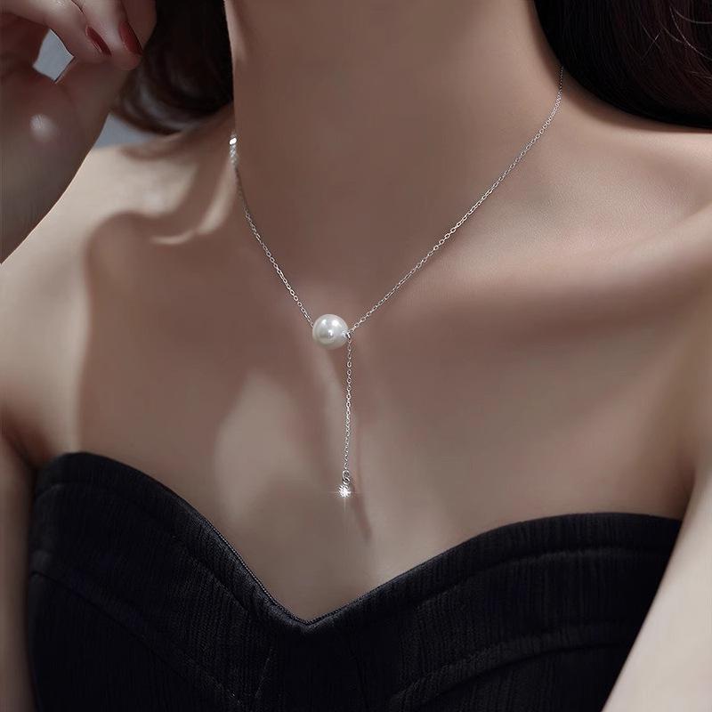 Sterling Silver 925 Sika Pearl Tassel Necklace - Elegant Women's High-End Clavicle Chain