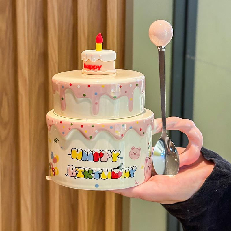 Girlfriend Birthday Gift Cute Cream Cake Cup Girls Ceramic Mug Ritual Souvenir Gift Box