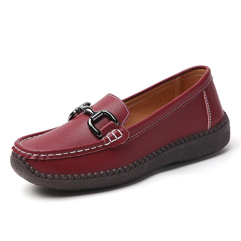 

Women Simple Red Leather Loafers Driving Moccasins Comfort Flats Black Casual Slip on Plus Size Black Business Office Shoes 43