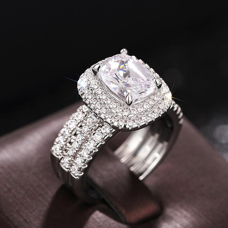 Huitan Gorgeous Women Rings 3Pcs Set AA Cubic Zirconia Engagement Wedding Party Temperament Elegant Female Zircon Fancy Gift