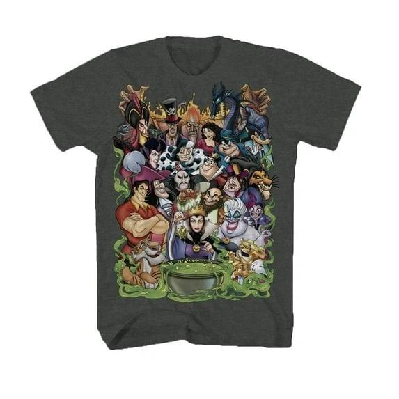 Disney Villains Charcoal Gray Graphic T-Shirt New 110
