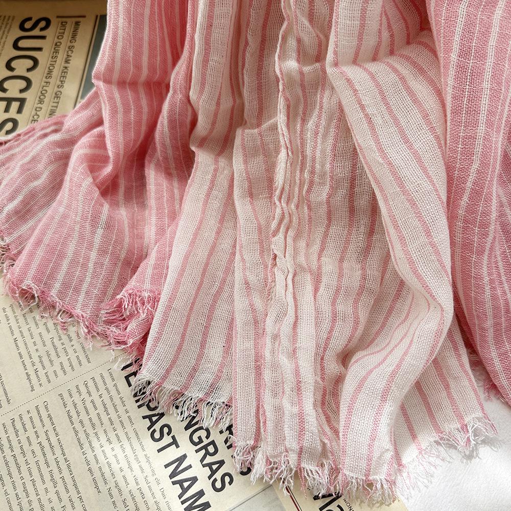 Simple Striped Cotton and Linen Scarf for Women, High-end Sense Light Luxury Contrasting Color Small Fringed Shawl Decoration Men's Silk Scarf