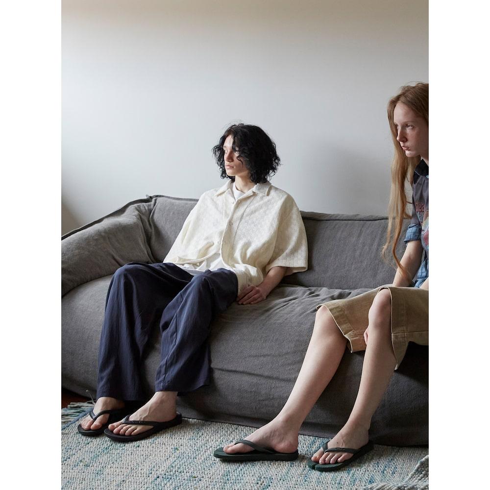 Saendeusaundeu (Unisex) Wide Elastic Waist Pants Navy