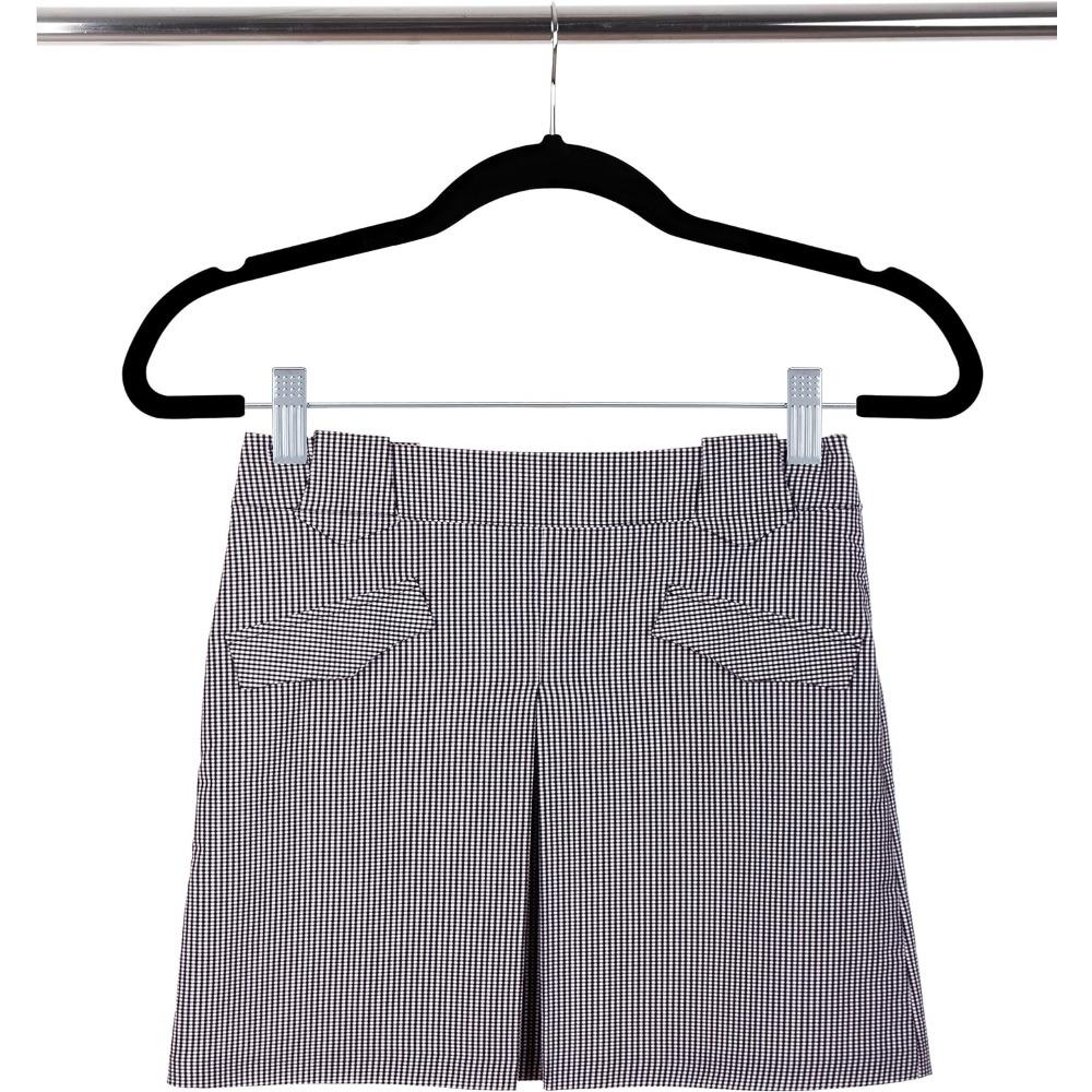Space Saving Velvet Skirt Dresses Hangers 2Pack Non Slip Velvet Pants Hangers with Metal Clips, 360° Swivel Hook, Durable Thin