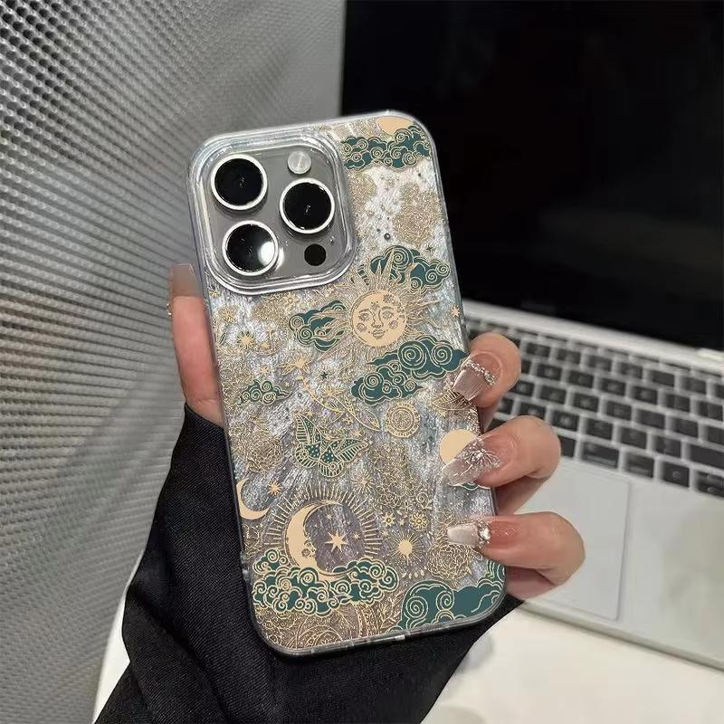 Fashion Retro The Sun Moon Starry Sky Phone Case For iPhone 17 16 15 14 13 12 11 Pro Max 17 Air XR XS 16E INS ShakeProof Cover
