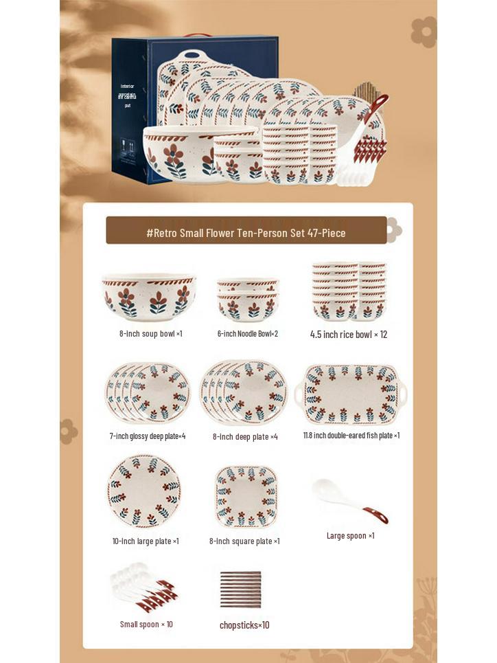 Kangmo Pastoral Style Ceramic 47-Piece Dinnerware Set
