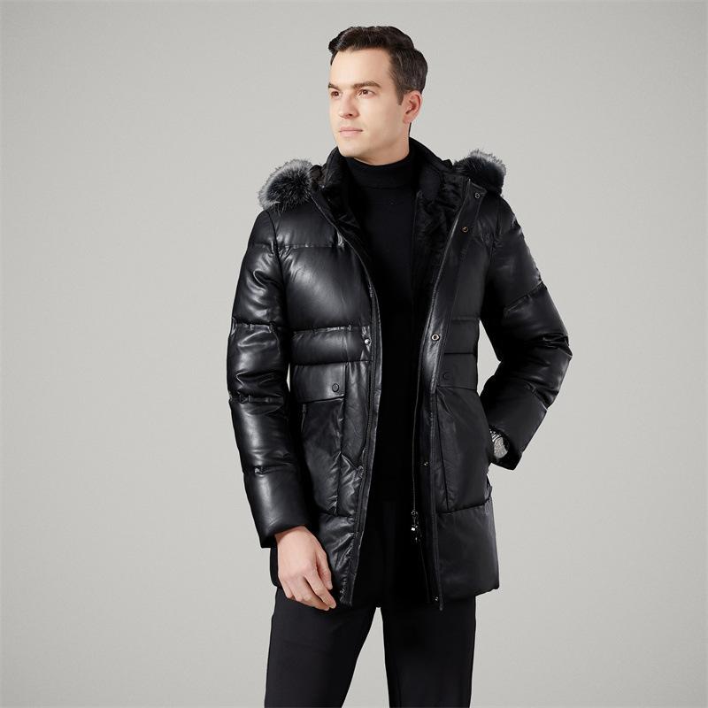 

Новая зимняя утолщенная кожаная куртка для мужчин, средняя и длинная отстегивающаяся куртка высокого класса для папы 170