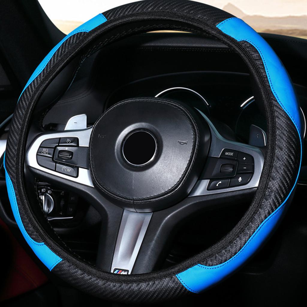 Capa de volante de carro de 38 cm, couro PU antiderrapante, universal, elástica, confortável e suave para