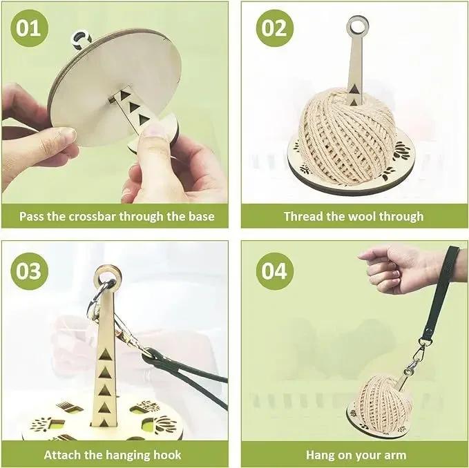 Portable Wrist Crocheting Knitting Yarn Holders Wooden Carrier with Leather Wristband Yarn Minder Gift for Weaving Craftsman