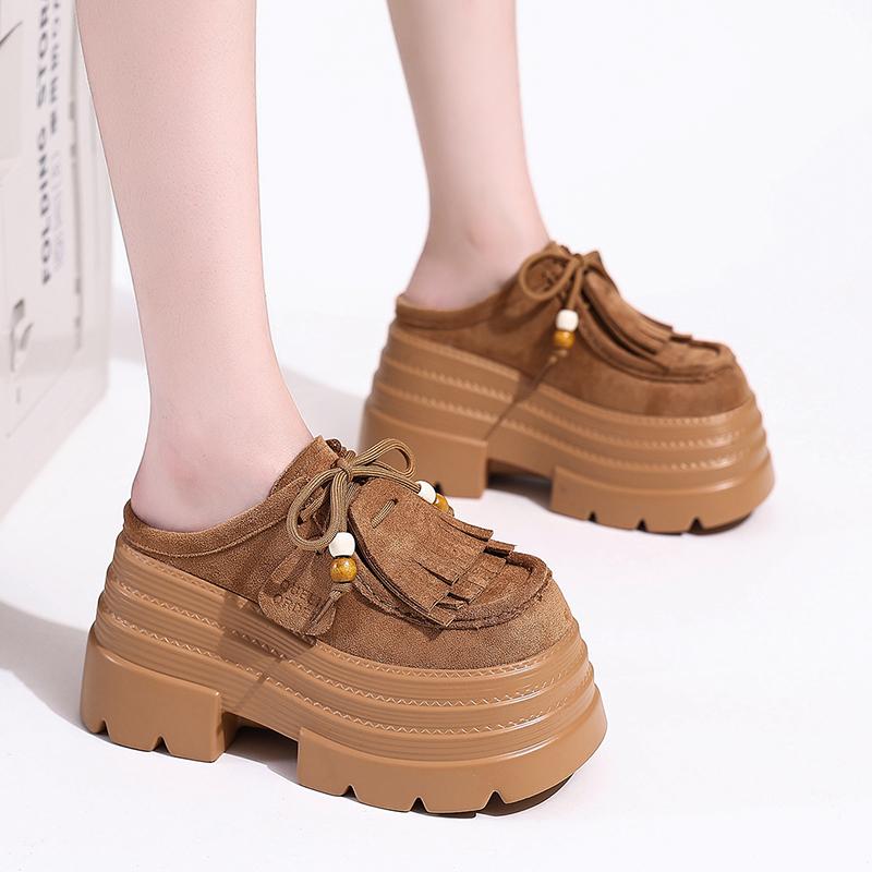 Fashion Women's Platform Loafers Spring and Autumn British Style Retro Round Toe Lace-up Versatile Women's Single Shoes Zapatos De Mujer