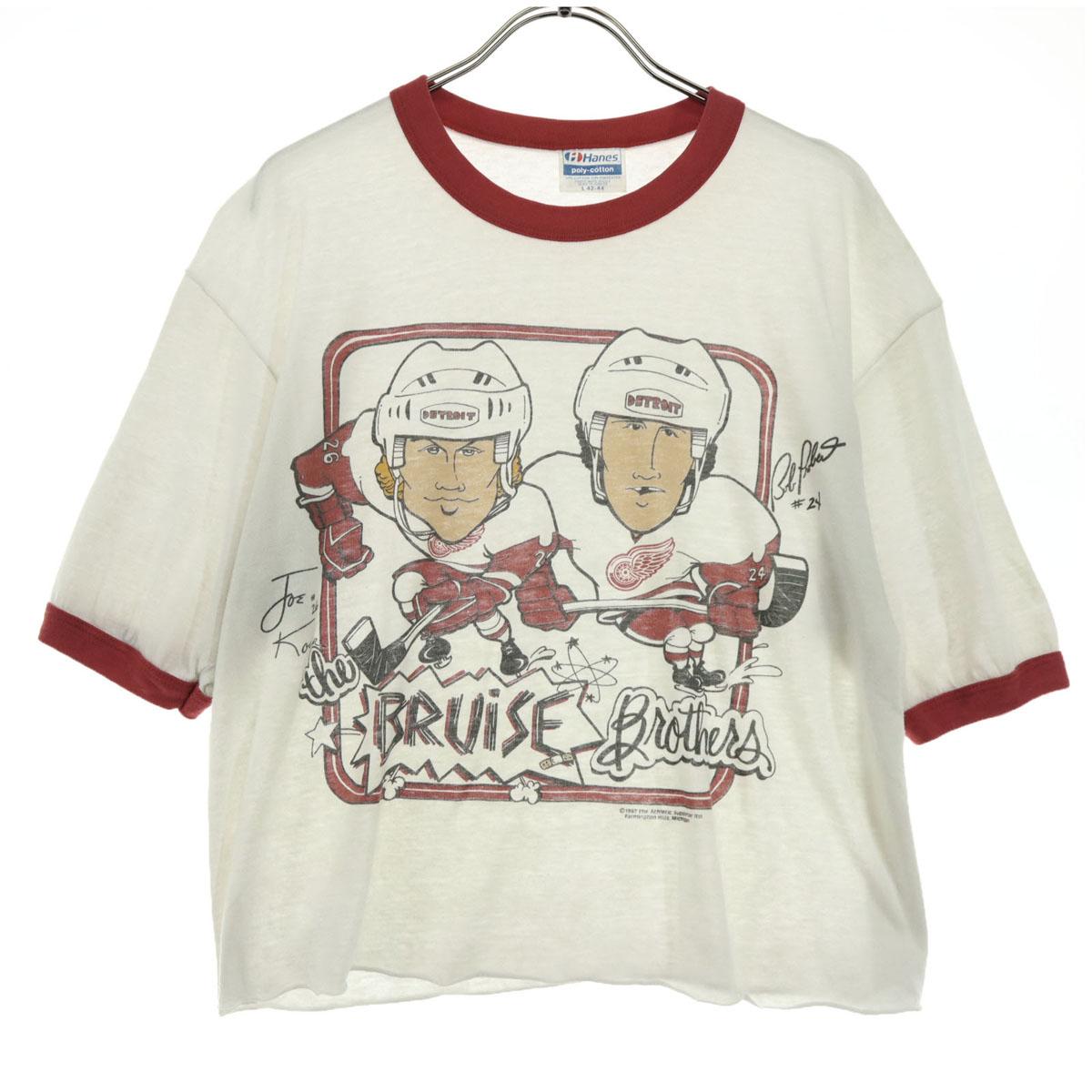 

Hanes 80s Vintage Made in USA Print Short sleeve ringer T-shirt L trim Men s Used