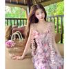 Pink Flower Shadow French Floral Suspender Dress Women's Summer Gentle Wind Waist Thin Seaside Vacation Dress