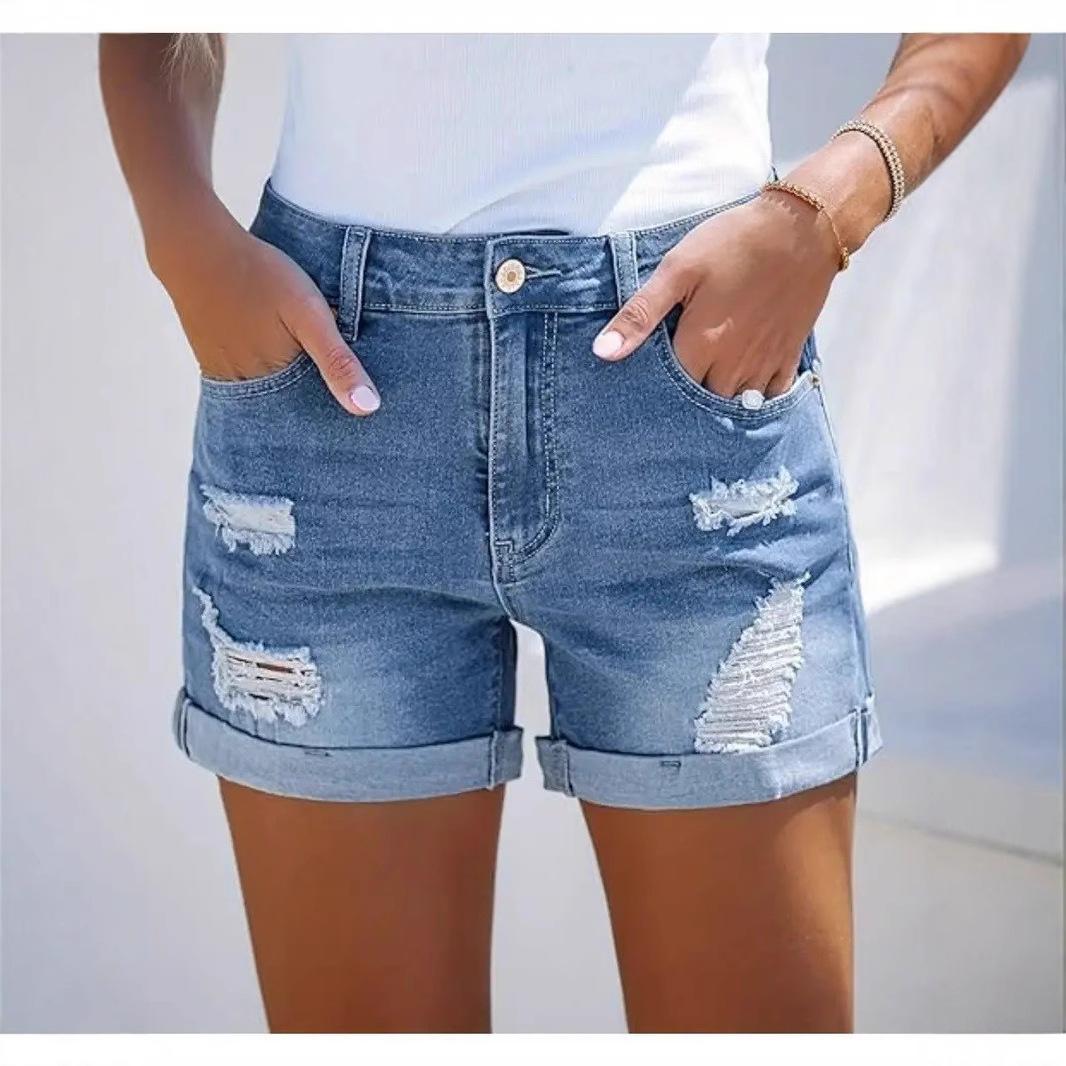 Women S Ripped Denim Shorts Casual Summer Three Quarter Pants S
