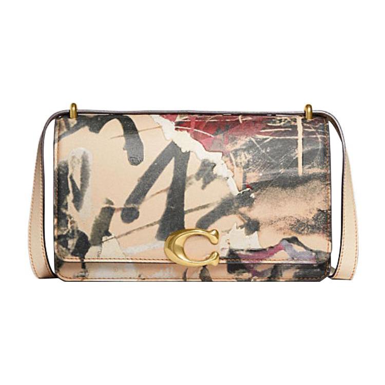New COACH MINT+SERF Collaboration Bandit Cow Leather Shoulder Bag, Crossbody Bag Medium Size Women's Graffiti Color CE179-B4RHR