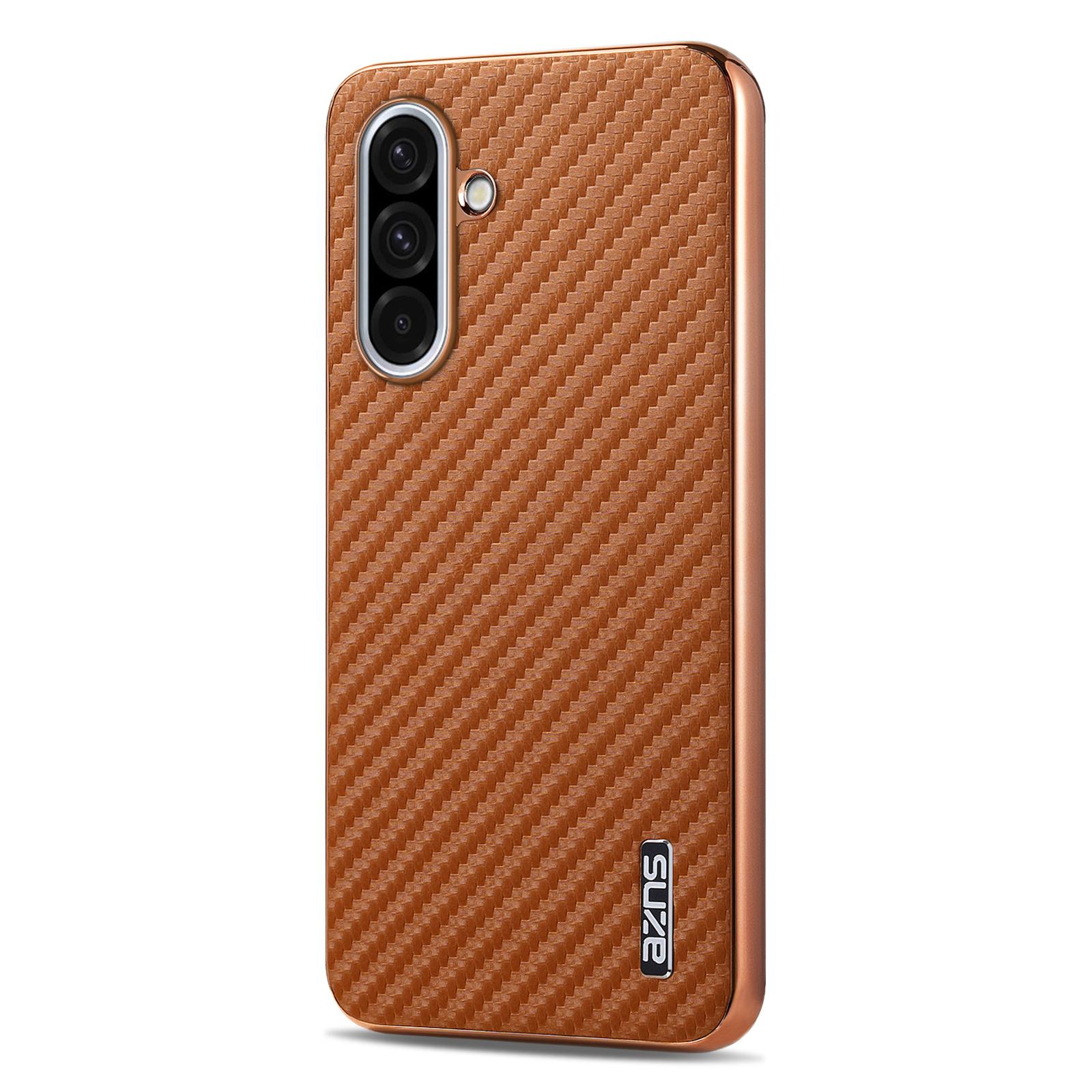 

AZNS For Samsung Galaxy A36 5G Case Electroplating Carbon Fiber Texture PU+TPU Phone Cover Brown