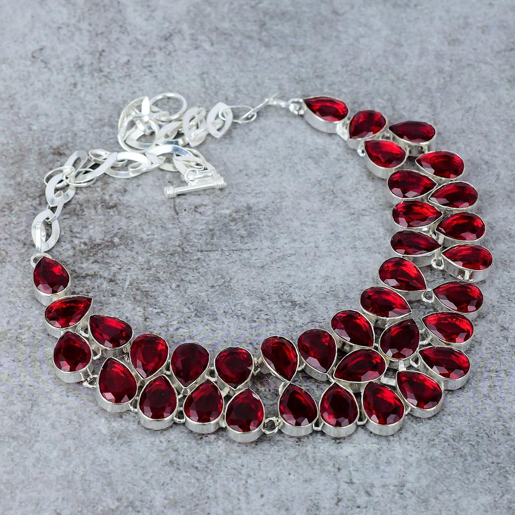 Mozambique Garnet Gemstone Handmade 925 Sterling Silver Necklace 18" M-318