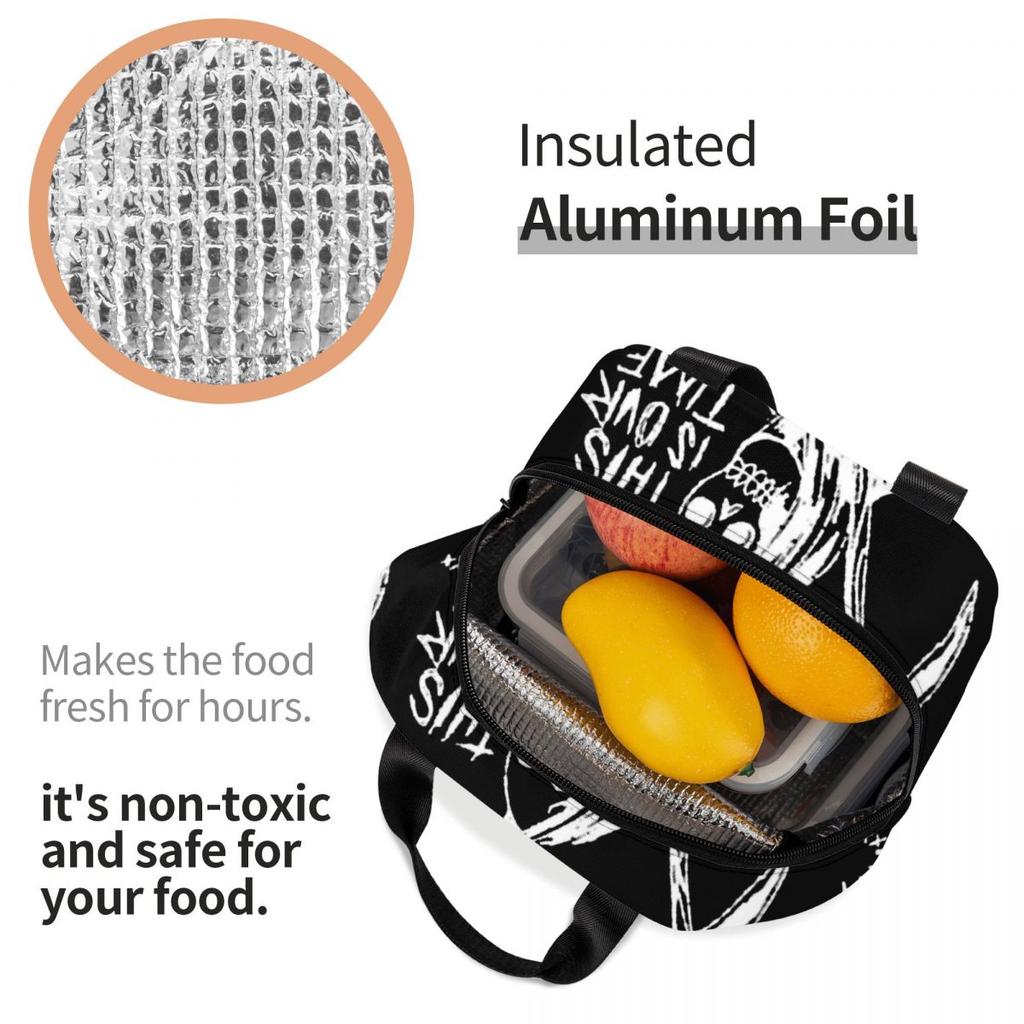 Metall Punk Rock Deftones Isolierte Lunchtasche für Damen Büro Kühlbox Thermische Lebensmittelbox Tragbare Lunchboxen Behälter