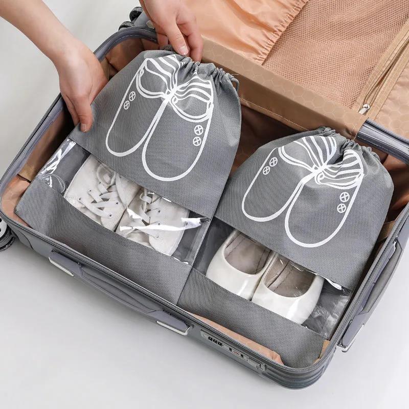 Dustproof Shoe Storage Bag with Transparent Window Drawstring Travel Shoe Organizer for Home Storage